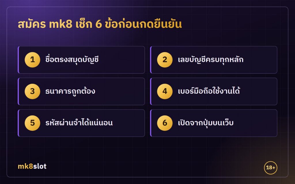 สมัคร mk8 เช็กลิสต์ 6 ข้อก่อนกดยืนยันการสมัคร
